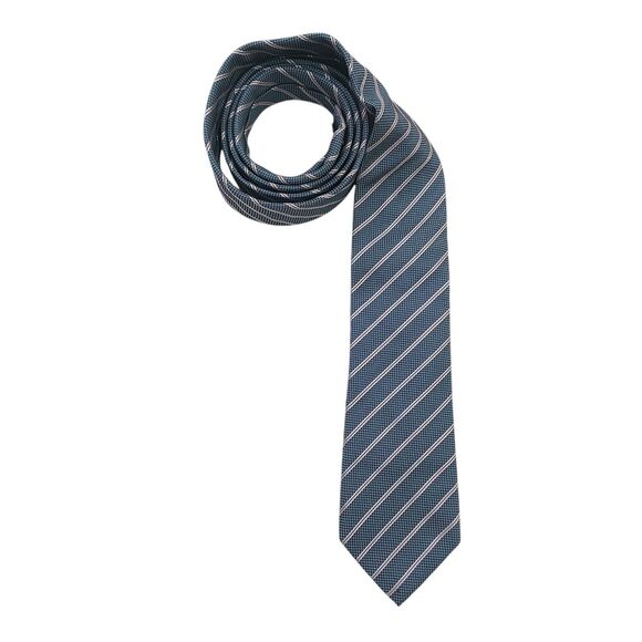 Boss Hugo Boss Tie Mens Blue Silk Narrow Stripes Luxury Designer Made in Italy - Picture 4 of 11